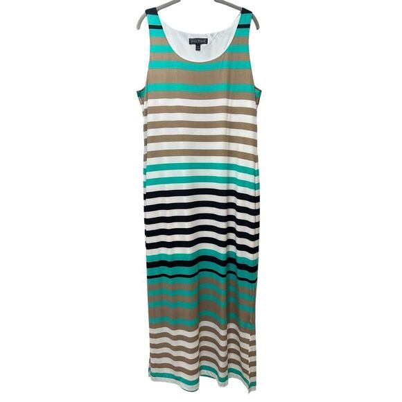 Jessica Howard NEW Size XL Sleeveless Striped Maxi Dress Turquoise, Black, Tan - Picture 6 of 16